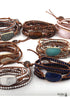 Boho Bracelet, RH 5 Layers Leather Wrap Bracelet, Natural Stones, Blue, White, Brown